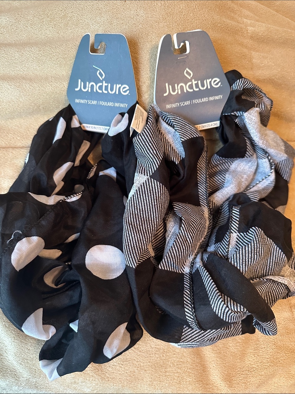 Juncture Black & White Patterned Infinity Scarves - Set of 2 NWT
